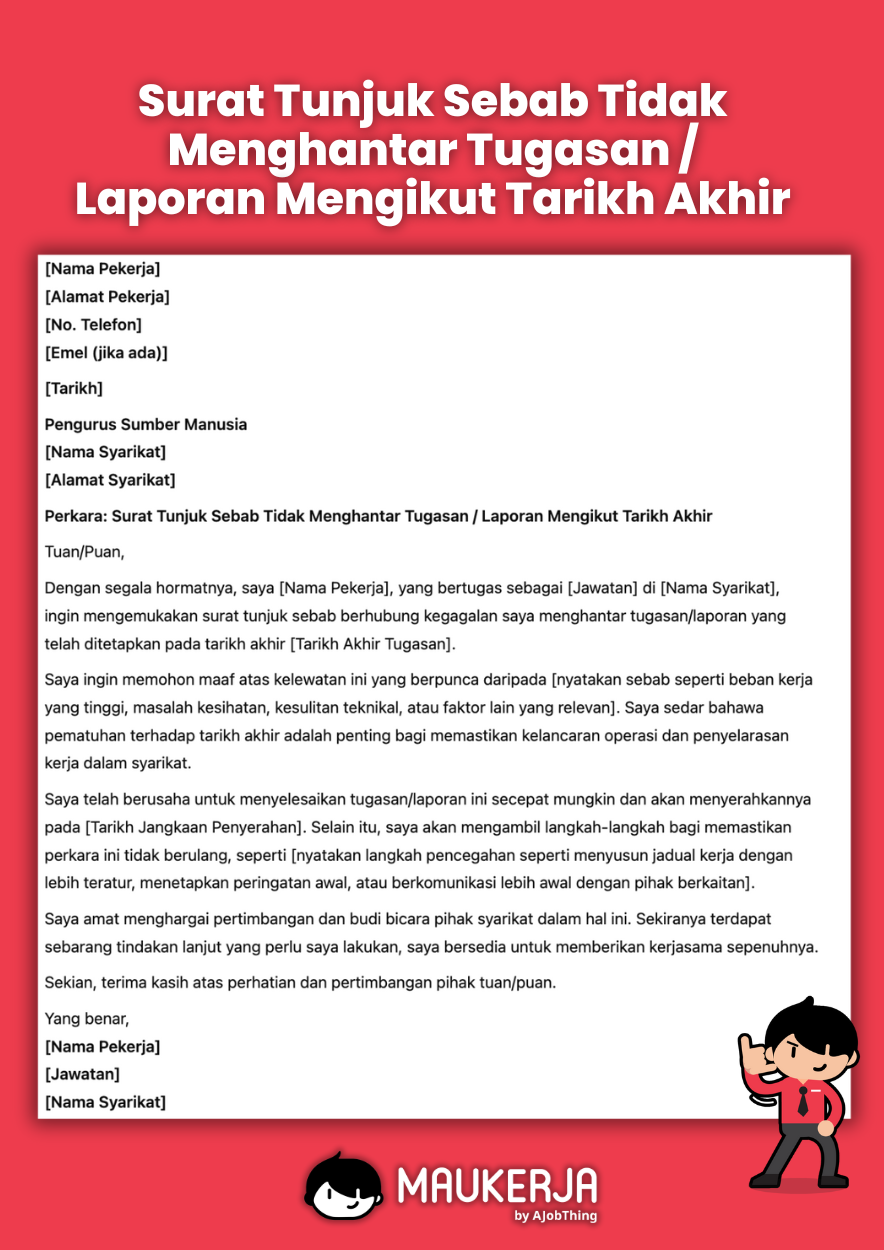 Surat Tunjuk Sebab Tidak Menghantar Tugasan / Laporan Mengikut Tarikh Akhir